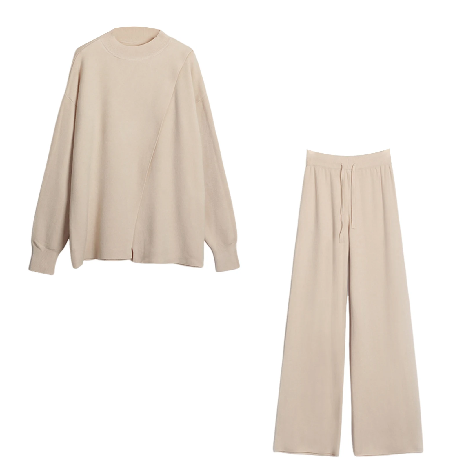 

Женский Повседневный костюм из 2-х предметов, асимметричный свитер с длинным рукавом и высоким воротником, брюки, одежда для сна с открытыми плечами