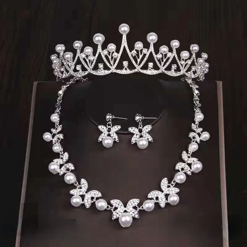 

New Ladies Jewelry Set Bridal Headwear Three-piece Set Atmospheric Knot Wedding Dress Accessories Hair Jewelry Necklace