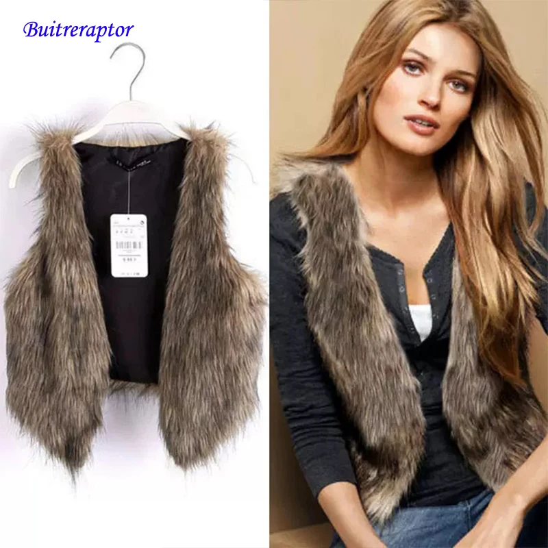 Buitreraptor жилеты с лямкой на шее из искусственного меха женские однотонные глубоким