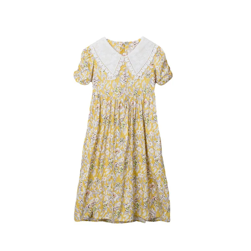 

2022 Summer Princess Girls Vintage Dress Children's Crockid Kids Vestido Midi Floral Young Girls Dress Formal Clothes 4-10Years