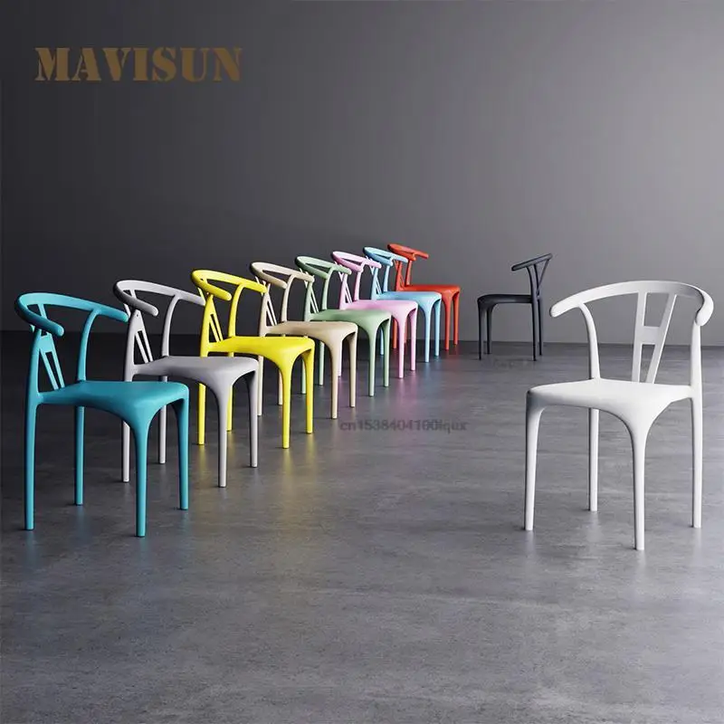 

Stacked Simple Dining Chair Thickened Plastic Stool Backrest Home Modern Office Hall Reception Chair Set Space-Saving Furniture