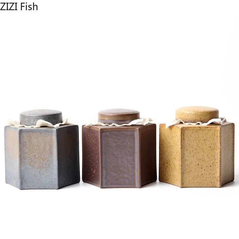 Шестигранная ретро керамическая канистра для чая герметичные банки хранения