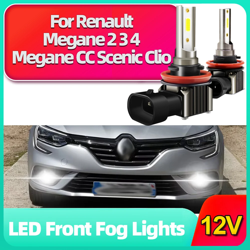 2x для Renault Megane 2 3 4 2003-2018 для Megane CC Scenic Clio Logan LED H8 H11 противотуманные фары 6000K автомобильные DRL лампы 12 В 15000LM