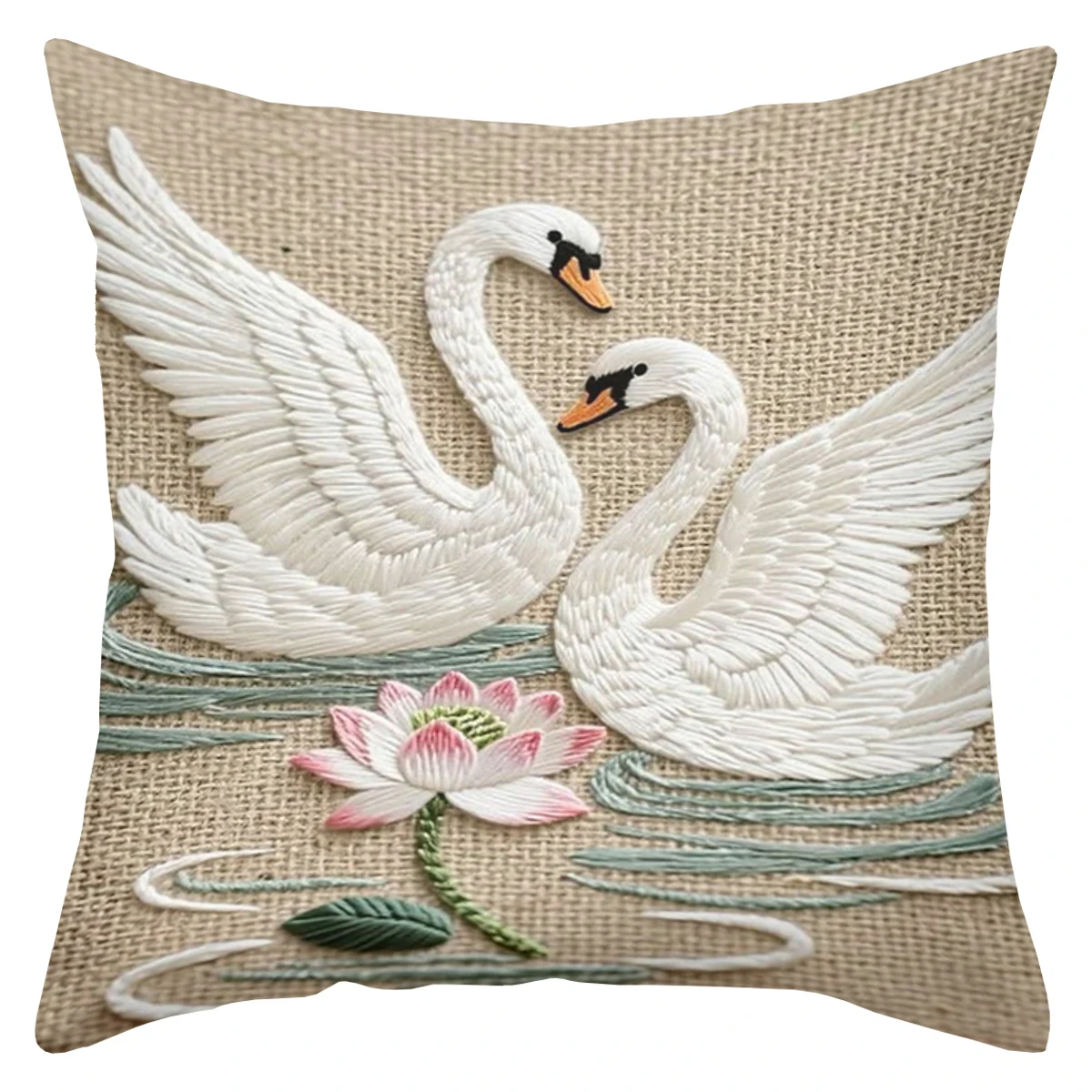 

Декоративная наволочка 45x45 см с вышивкой лебедя