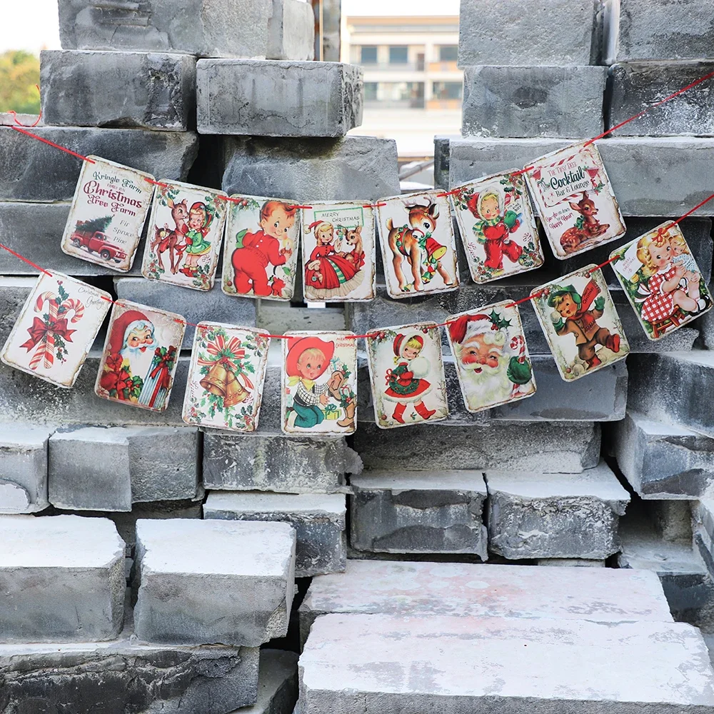 Винтажный рождественский баннер в викторианском стиле с Санта-Клаусом и