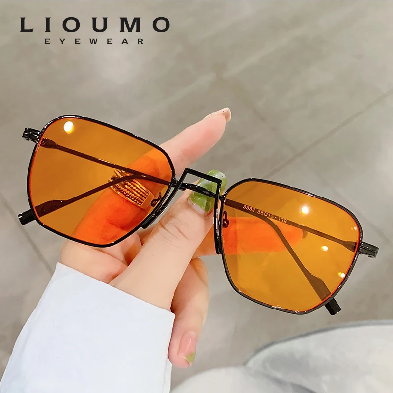 

LIOUMO Fashion Brand Designer Polygon Sunglasses Women Men Anti-Glare Driving Glasses Gradient Pink UV400 sonnenbrille herren