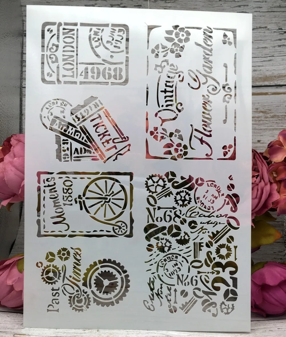 

A4 29*21cm Words Vintage Tickets DIY Layering Stencils Wall Painting Scrapbook Coloring Embossing Album Decorative Template