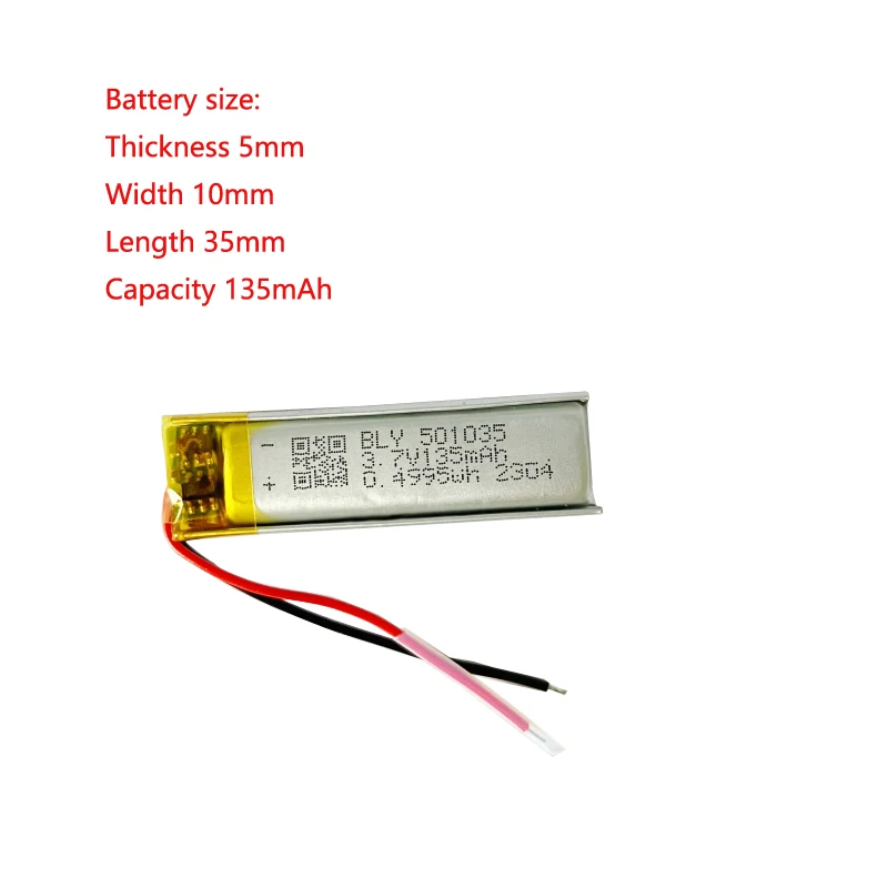 Литий-ионный полимерный аккумулятор 501035 3,7 в 135 мАч с печатной платой для наушников Bluetooth, ручка для чтения, светодиодная лампа