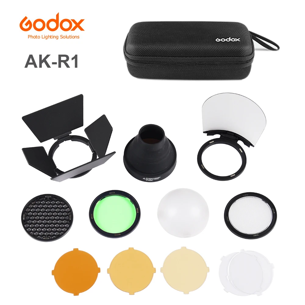 Godox AK-R1 Barn Door Snoot Color Filter Reflector Honeycomb Diffuser Ball Kits for AD200 H200R V1 Round Flash Head |