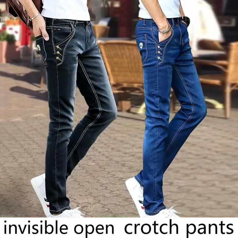 

Брюки с открытой промежностью, новые джинсы, Мужские двухсторонние невидимые на молнии, полностью открытые, для прогулок и встреч, важная да...