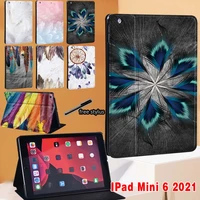 for ipad mini 6 case 2021 cover for ipad mini 6th generation 8 3 inch feather series pattern folding stand case cover