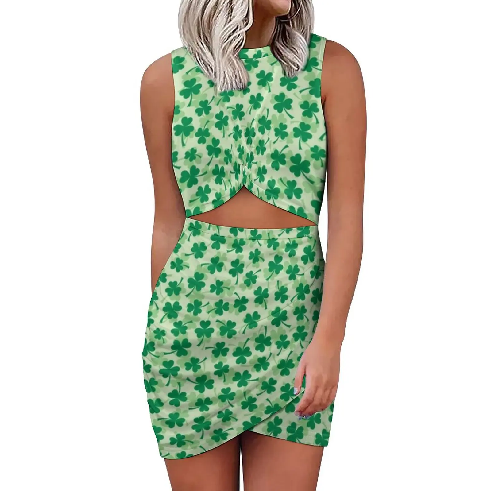 

Женское облегающее платье с принтом в виде трех листьев, размеры до 5XL