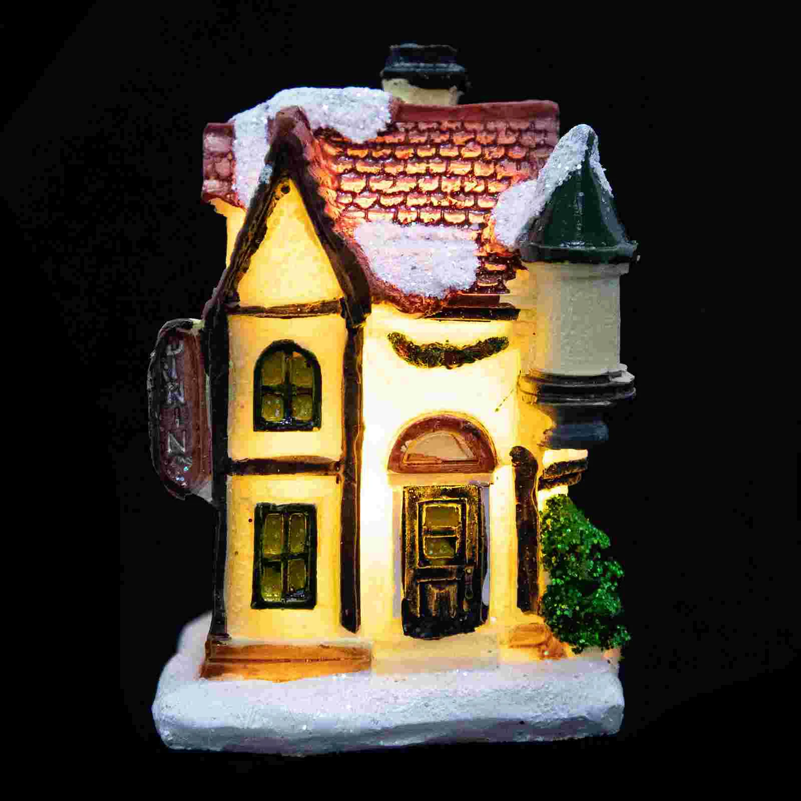 

Christmas House Village Lighted Lamp Changing Color Resin Light Updecor Decorations Led Snow Small Ornaments Miniature Micro