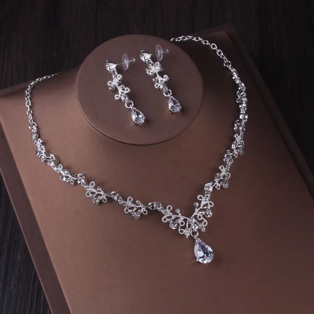Luxury Silver Color Crystal Water Drop Bridal Jewelry Set Rhinestone Tiara Crown Necklace Earring Set Bridal Wedding Jewelry Set 3