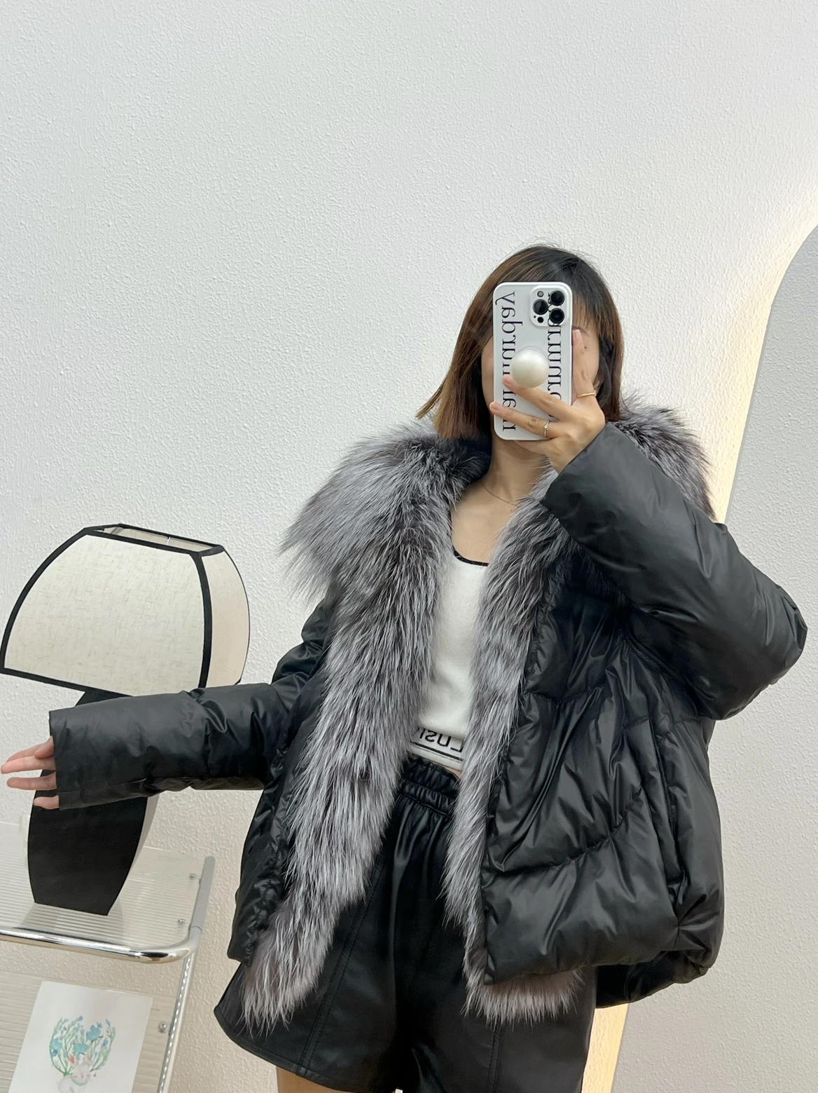 Winter Coat Women Jacket Long Thick Warm Real Fox Fur Parka White Duck Down Jacket Large Silver Fox Fur Collar Outerwear