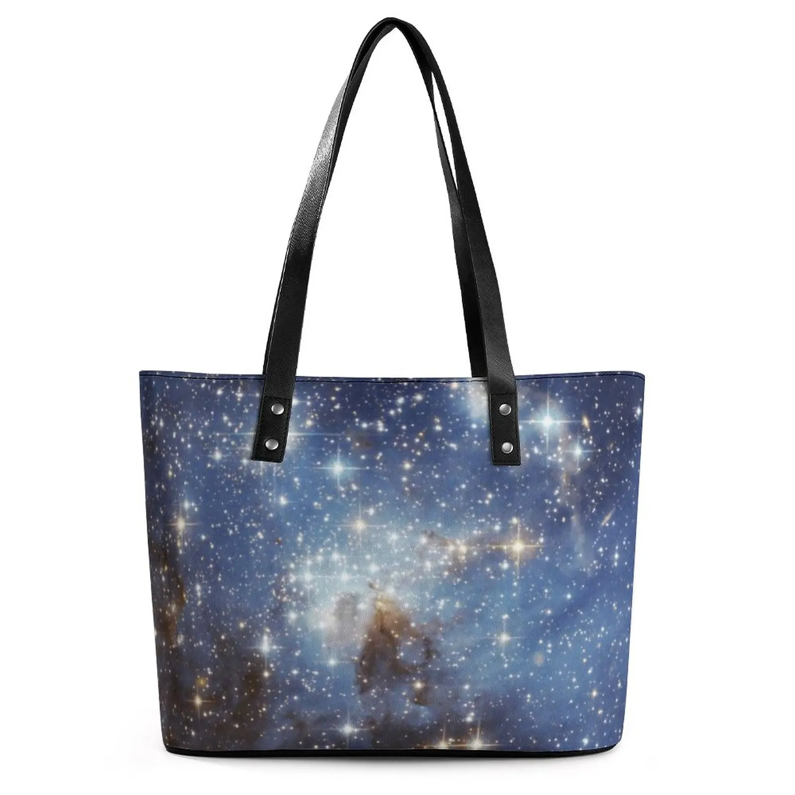 

Bling Star Handbags Astro Galaxy Print Travel Tote Bag Women Casual Shoulder Bag Print Ziplock PU Leather Shopper Bags