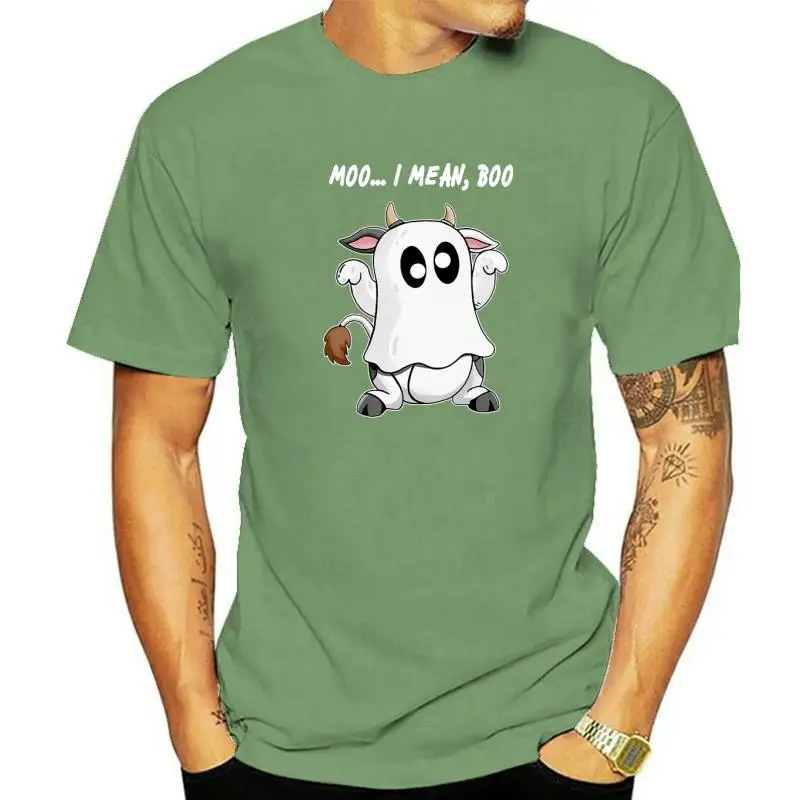 

Футболка Мужская/женская оверсайз из 100% хлопка, с принтом призрака коровы МОО я имею в виду Бу, забавная Повседневная Уличная одежда для Хэл...