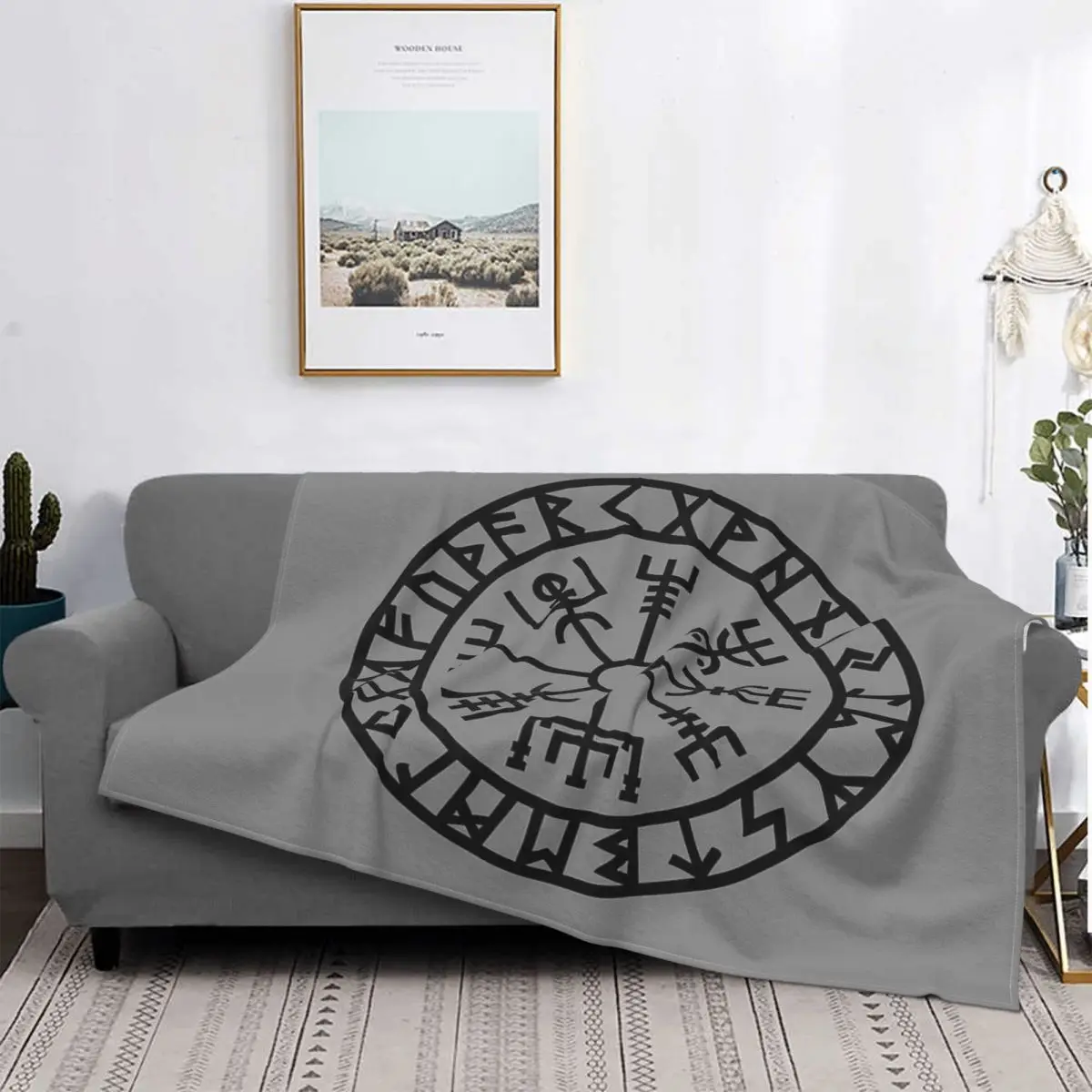 

Vegvisir - Futhark - Runes - Navigator - Vikings Blanket Bedspread Plaid Throw And Blanket Fur Faux Fur