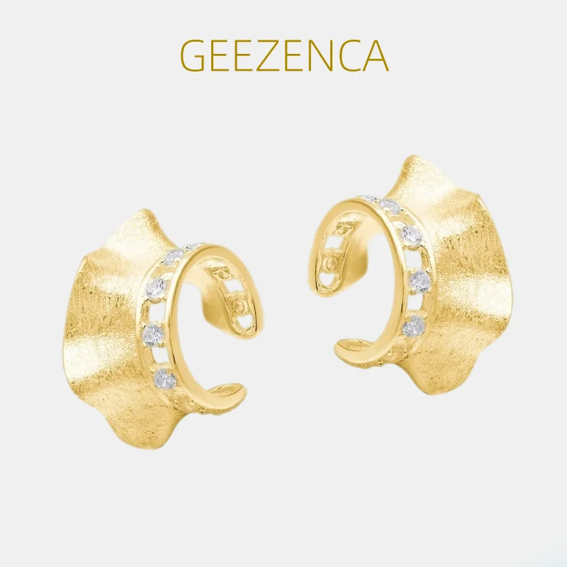 

GEEZENCA S925 Silver 5A Zircon Ruffles Clip On Earring Original Design Ear Cartilage Cuff No Piercing Earrings For Women Gift