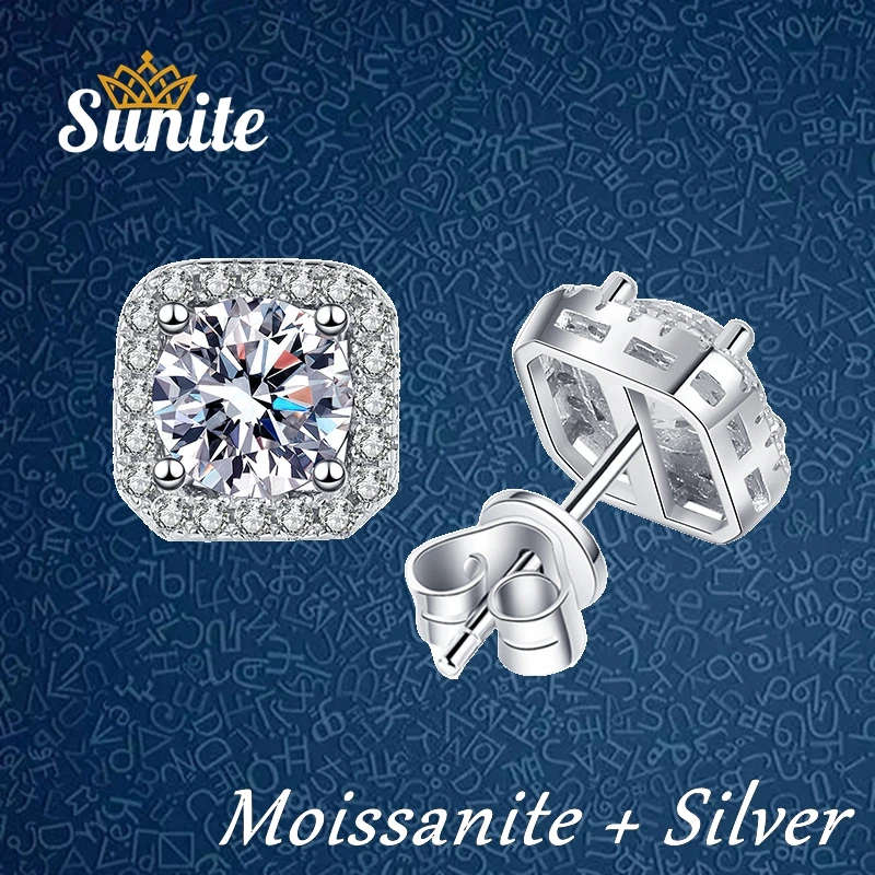 

Sunite 2.0ct 1.0ct Moissanite Square Studs Earrings for Women Lab Diamond 925 Sterling Silver High Quality Engagement Jewelry