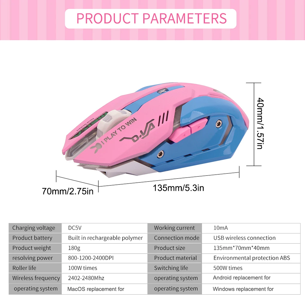 

Мышь компьютерная игровая беспроводная аккумуляторная, 2400 DPI, USB