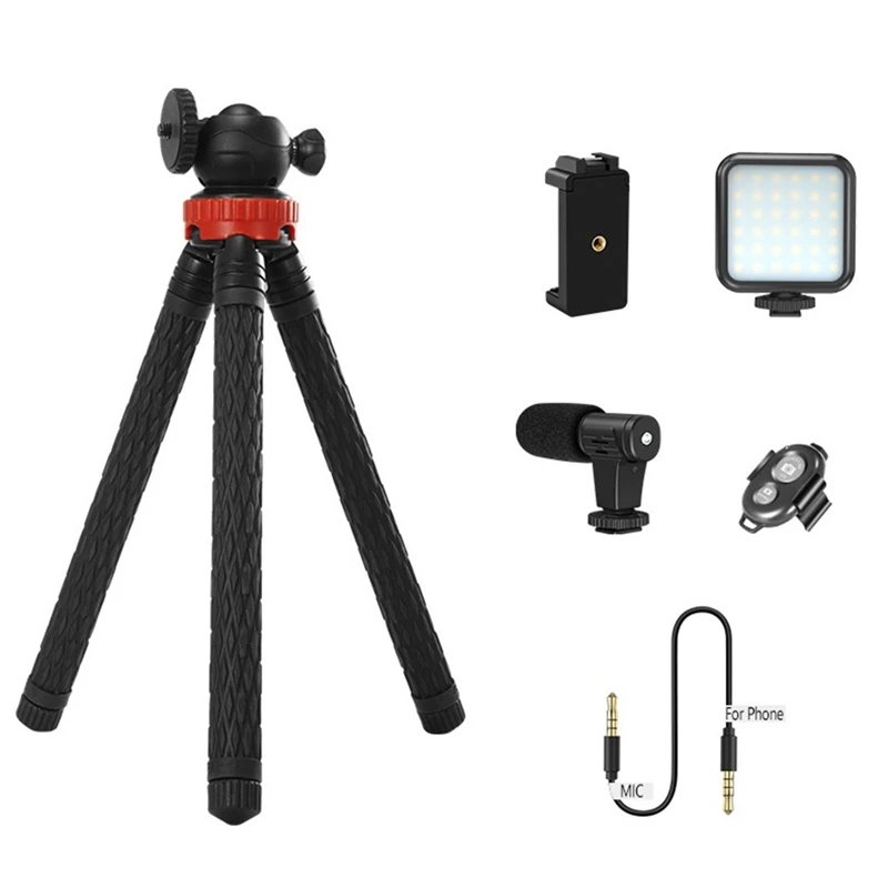 

for DSLR Phone Vlog Adjustable Tripod Hot Shoe Phone Holder,for Mini Tripod with Remote Control Microphone LED Light