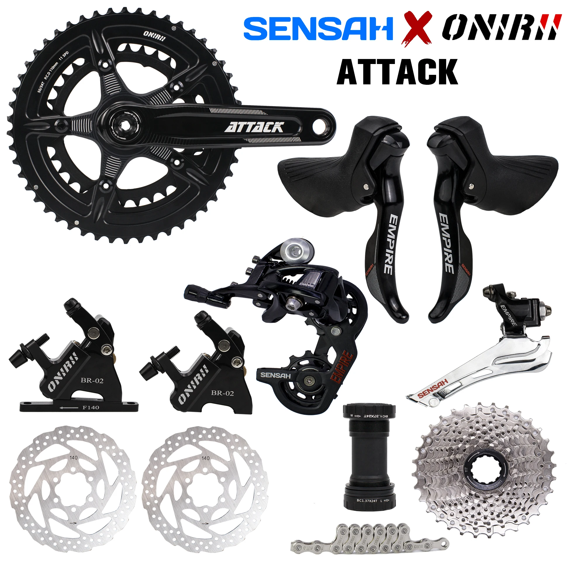 

2x11 Speed Road Bike Groupset SENSAH EMPIRE with Shifter Derailleur ONIRII Crank Hydraulic Disc Brake Cassette for 105 PRO New