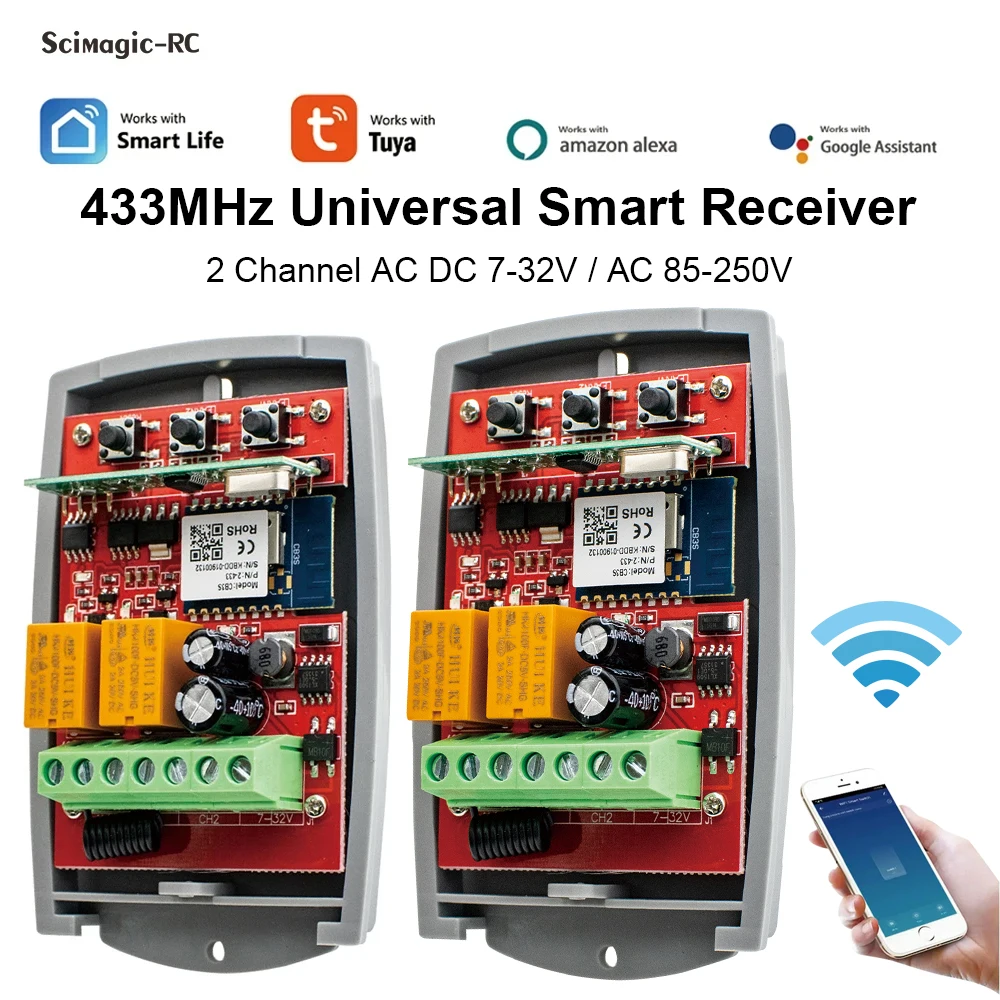2CH Smart Tuya Wifi Гараж Дверь Приемник Фиксированный Роллинг Код 433MHz 433.92mhz Передатчик