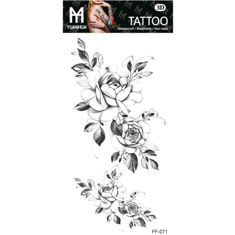 

2022 NEW Fashion Waterproof Temporary Flowers Tattoo Stickers Black Sketchs Flash Fake Body Tattoos for Women