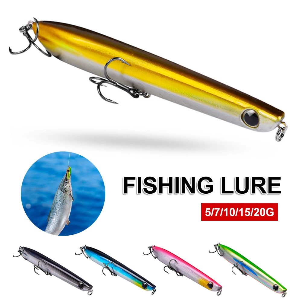 

1PC Fishing Lure 13cm 16g Topwater Popper Hard Bait Floating Pencil Lure for Snakehead Tackle Wobblers Crankbait with 4# Trebles