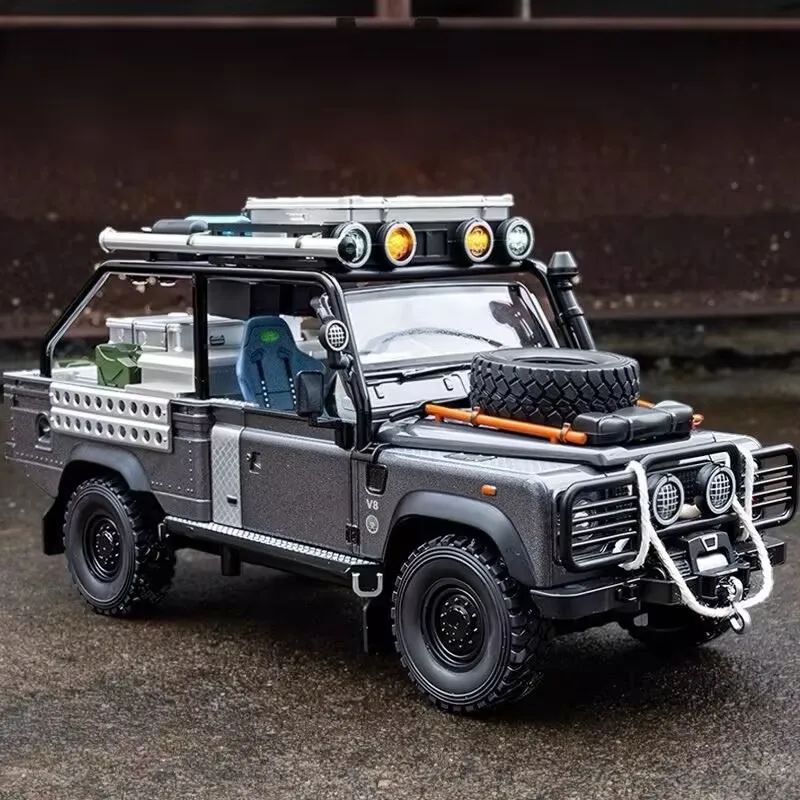 Фото 1/24 Land Range Rover Defender 110 Tomb LE, модель автомобиля из сплава, литье под давлением, металлические внедорожники, модель автомобиля, звуковой свет, детские игрушки, подарок №1