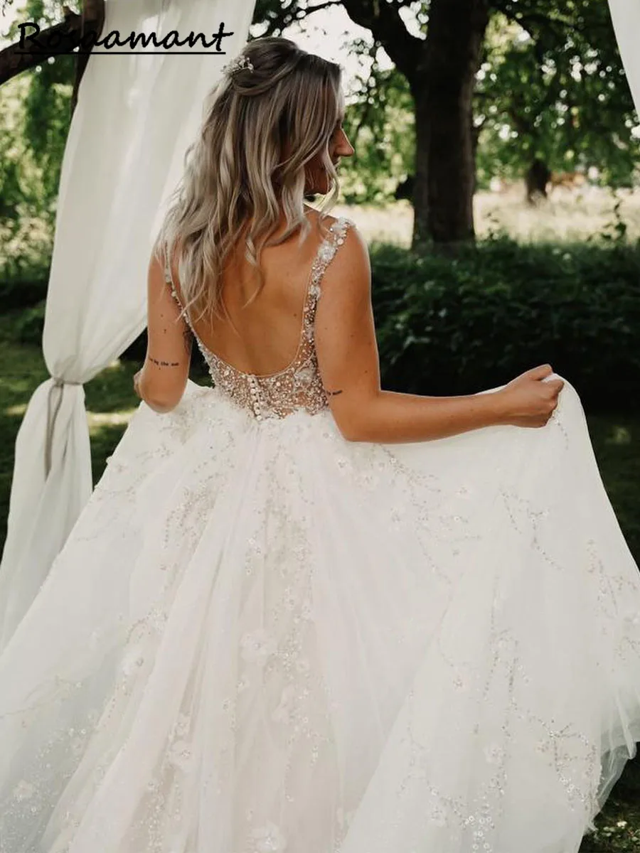 

2023 Sleeveless Tulle Wedding Dresses O Neck Lace Appliques Bridal Gowns A Line Princess Backless
