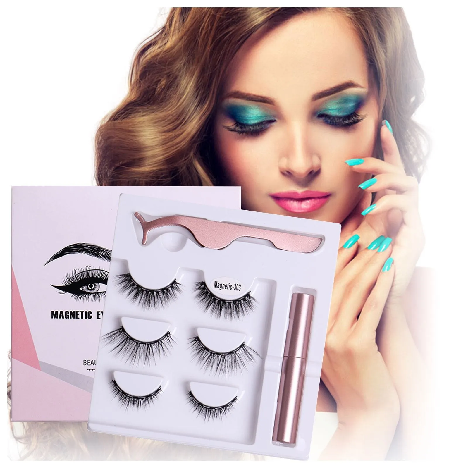 

3 Pairs Of Magic Magnet False Eyelashes 5 Magnetic Glue Multi Layer Thick Cross Imitation Mink Eye Lashes Individuals Sets Pack