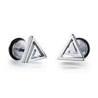 mens titanium steel stud earrings electroplated gold triangle geometric stud earrings boyfriend earrings birthday gift