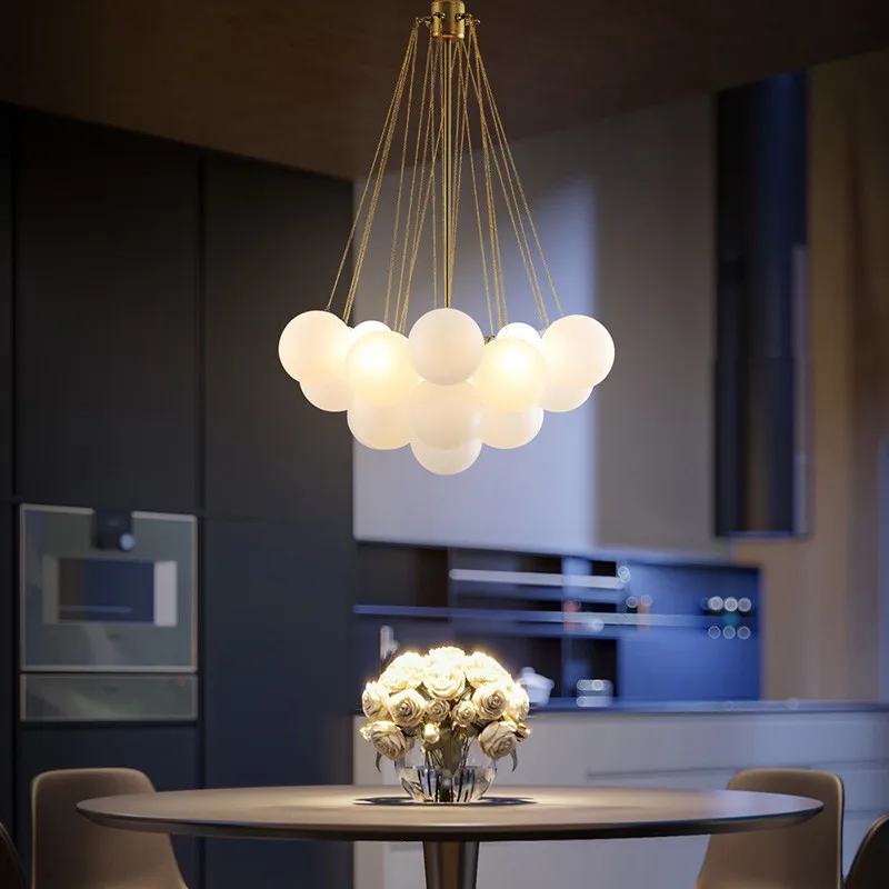 

Glass Ball Chandelier Nordic Frosted Bubble Pendant Lights for Dining Hoom Living Room Decoration Gold Black Hanging Lamp