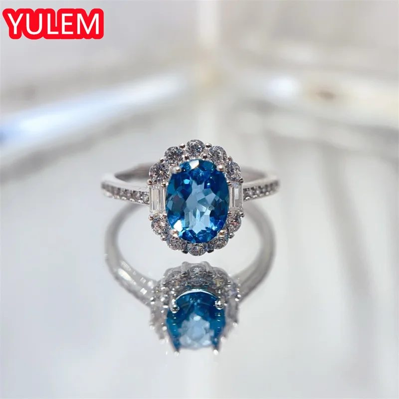 Фото Натуральный топаз YULEM 6x8 мм, лондонский синий, с серебром 925 пробы, для изысканных ювелирных украшений, подарок для женщин №1