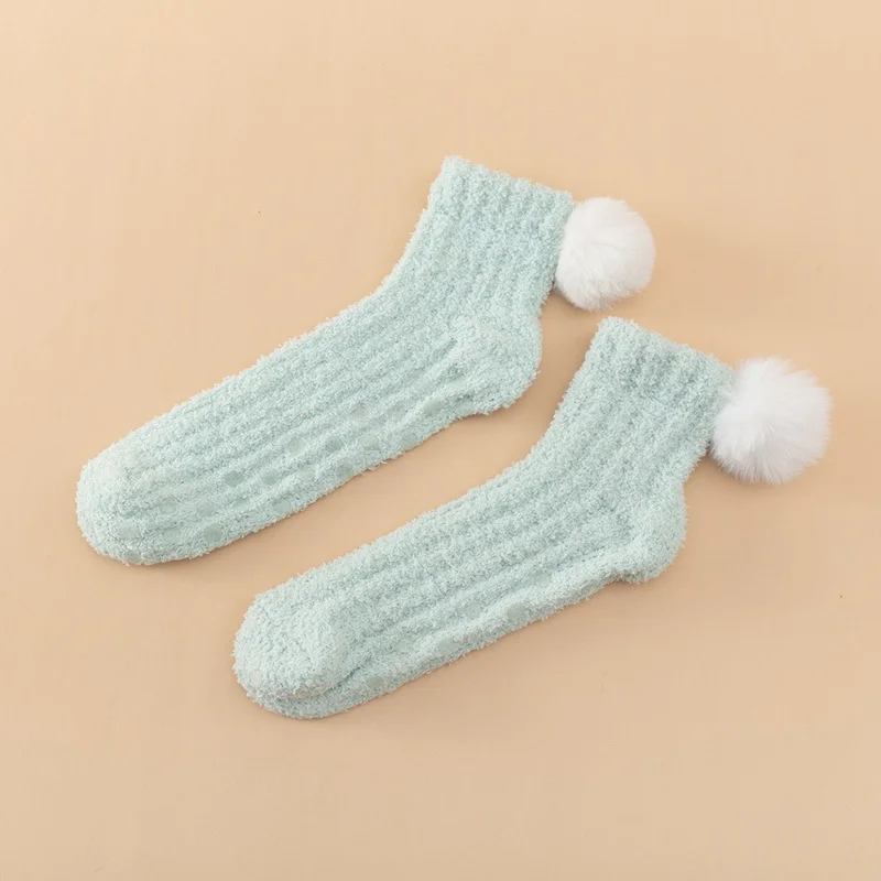 

Coral Fleece Winter Mid Socks Warm Cold Resistance Plus Velvet Thick Socks Kawaii Candy Color Cotton Floor Sleep Socks