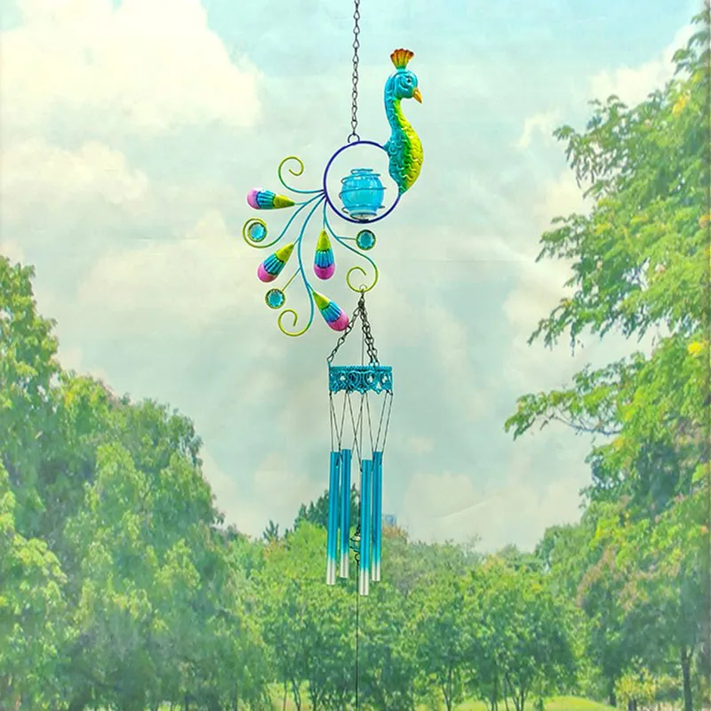 

Outdoor Hanging Wind Spinner Peacock Solar Wind Chime Garden Lamp Decorative Landscape Metal Hummingbird Wind Chimes Ornament