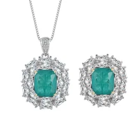 new fashion trend s925 silver inlaid 5a zircon wood with emerald green color separation pendant ring set