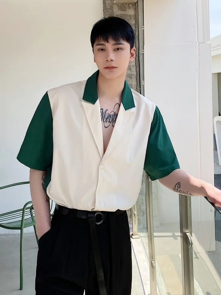 

SYUHGFA 2022 Summer Notched Collar Short Sleeve Shirt For Men Loose Casual Korea Style Tops T-shirt Men Clothing