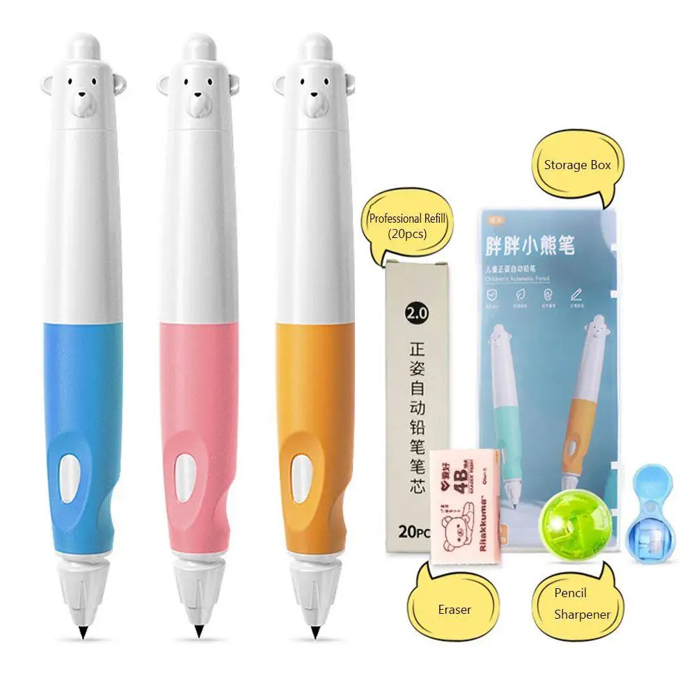 

Pencil Student Positive Posture Pen Children's Corrective Grip Automatic Pencil Pencil 2.0 Mm Refill Set Kindergarten Sharpener