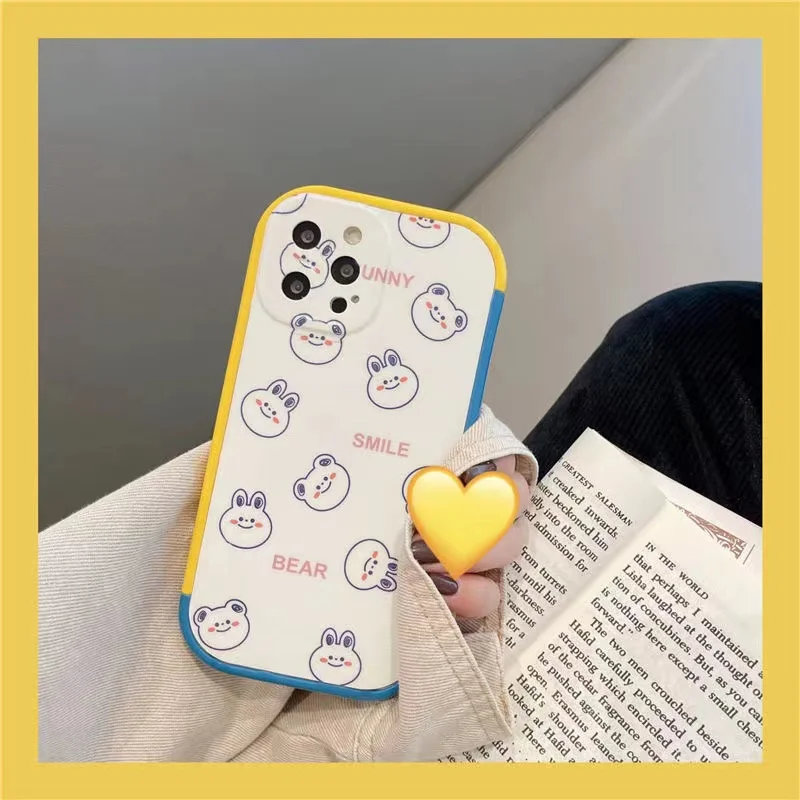 Белый чехол для телефона с мультяшным милым улыбающимся медведем iPhone 12 13 11 Pro Max X XR