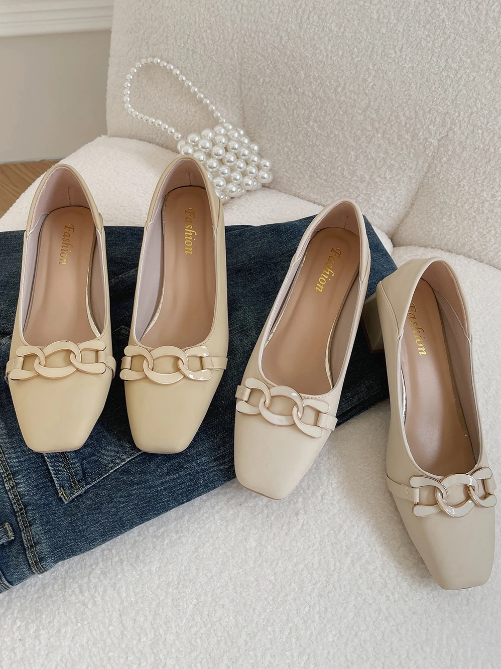 

Кроссовки женские на среднем каблуке, базовая обувь с цепочкой из экокожи, модные в Корейском стиле, для офиса и работы, весна-лето 2022