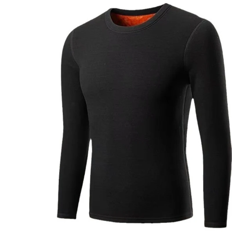 Мужское термобелье утепленная однотонная футболка с круглым вырезом флисовые