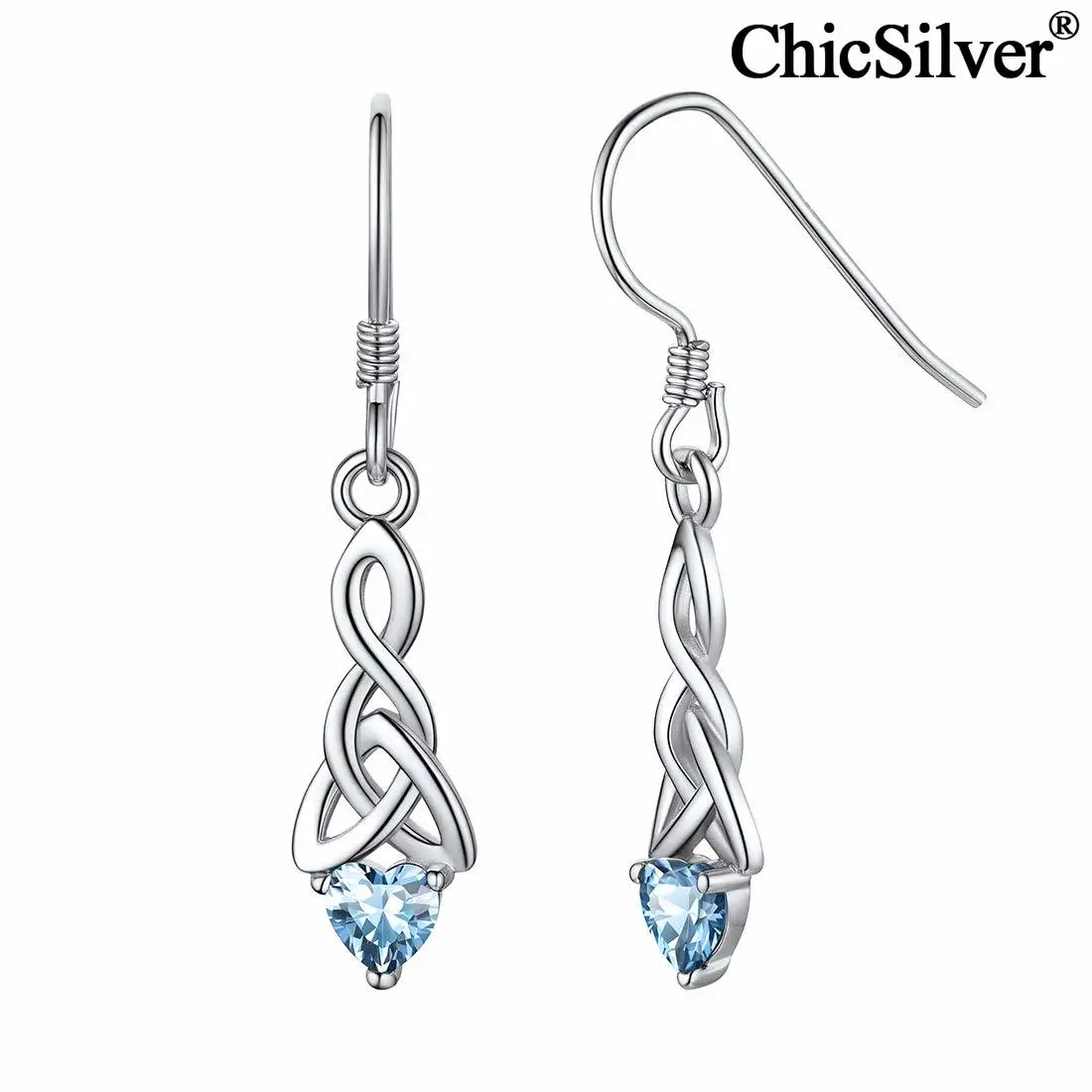 

ChicSilver Celtic Knot Earrings Hypoallergenic 925 Sterling Silver Birthstone Heart Dangle Drop Earrings Irish Jewelry for Women