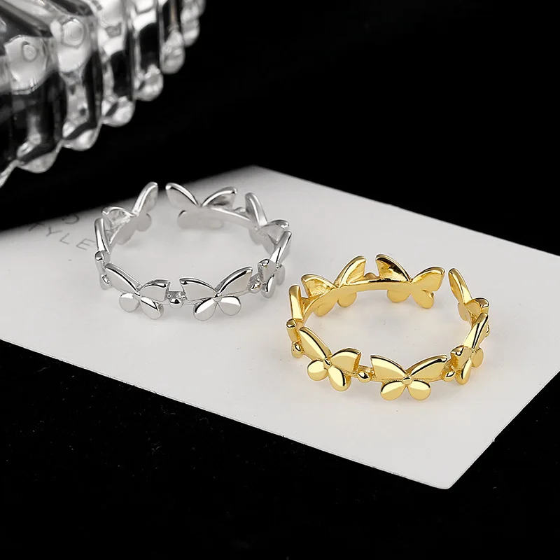 

Женское серебряное кольцо с бабочкой S925, модное регулируемое Открытое кольцо в европейском и американском стиле