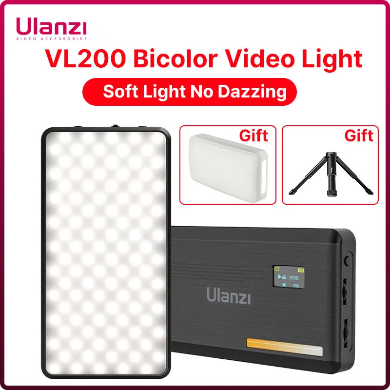Светодиодный светильник Ulanzi VL200, профессиональное освещение для видеосъемки 2500K-9000K, приглушаемая панель, освесветильник для фотоаппаратов Sony, Nikon, Canon