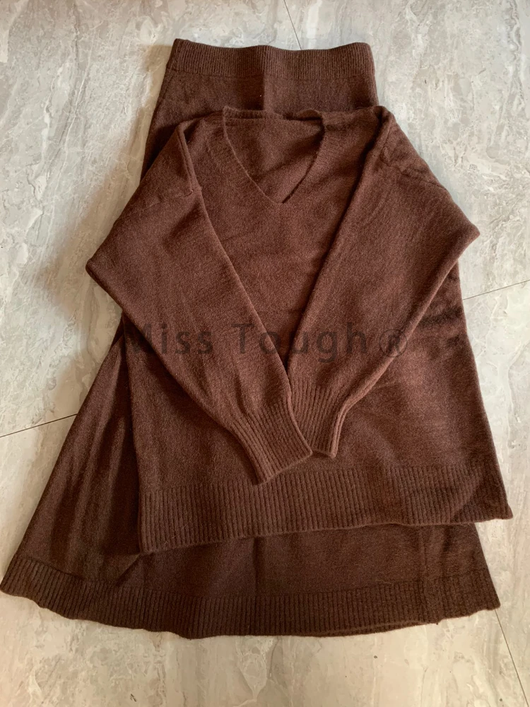 Осенне-зимний вязаный элегантный комплект из 2 предметов в стиле ретро женский