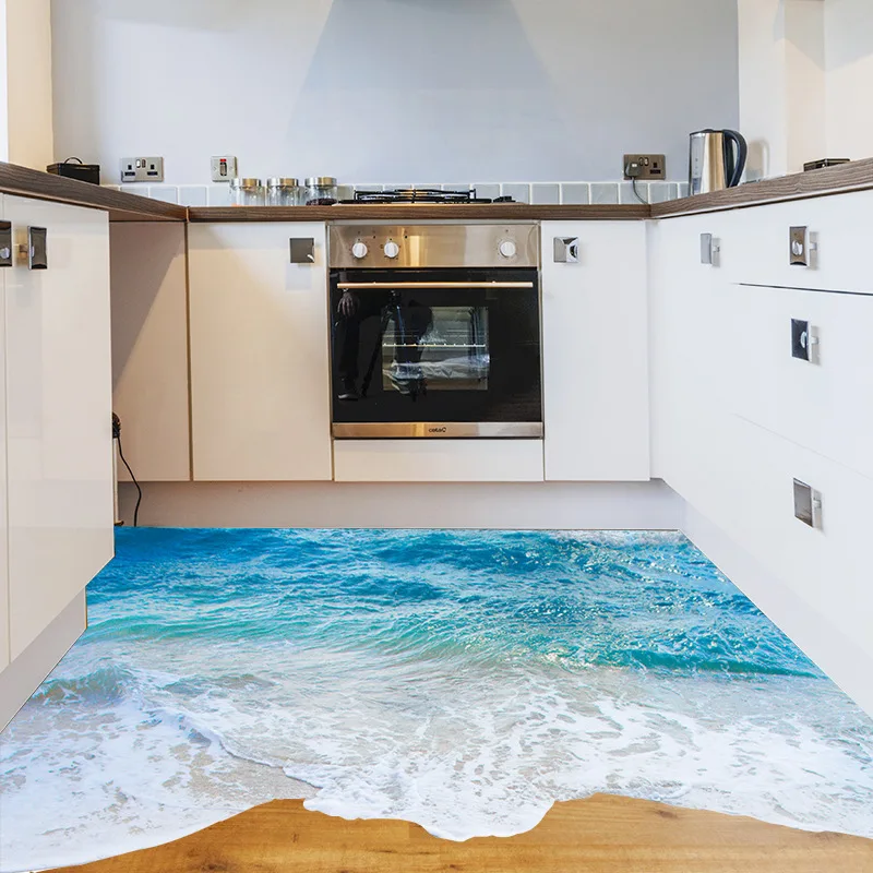 

New Ocean Waving Water Blue Sea Beach Wall Stickers for Kids Baby Decorative Home Decor Floor Vinyl Murals Bathroom Bedroom