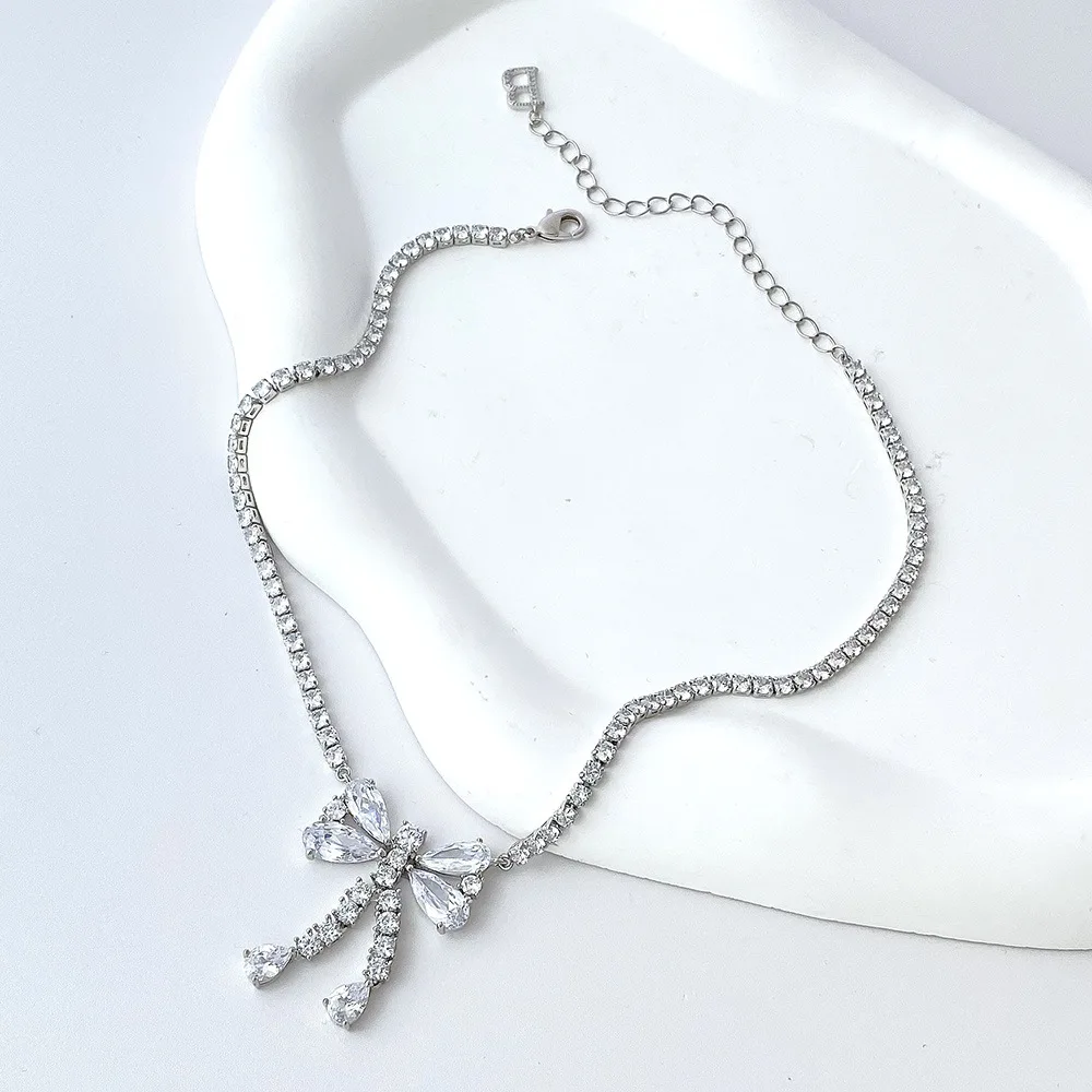 

Luxury Bow Necklace sweet zircon necklace lovely Bow Necklace